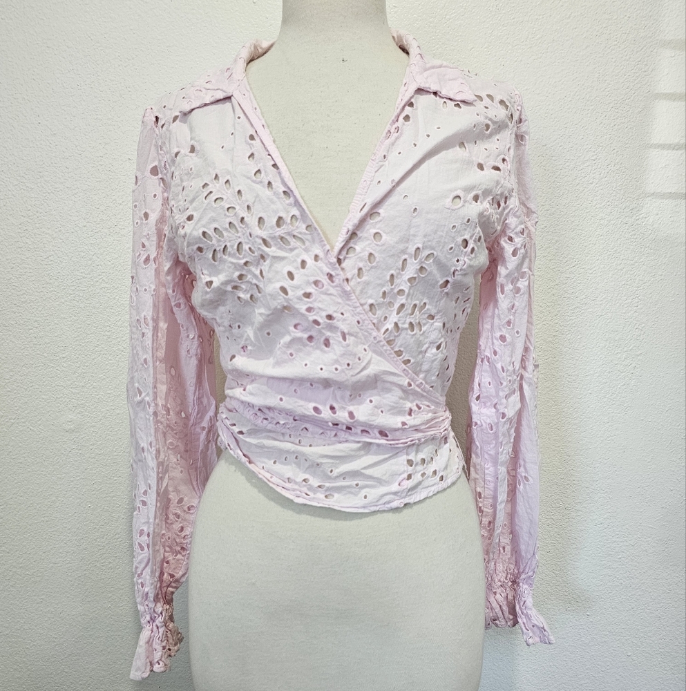 Guess Light Pink Eyelet Wrap Blouse